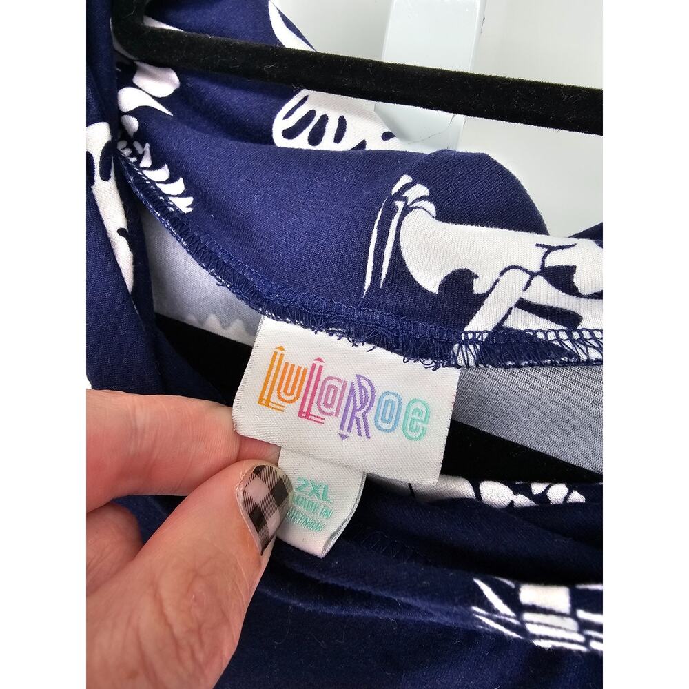 Lularoe Womens Sz 2XL Pullover Hoodie Dinosaur Bone Print Blue White - Picture 2 of 3